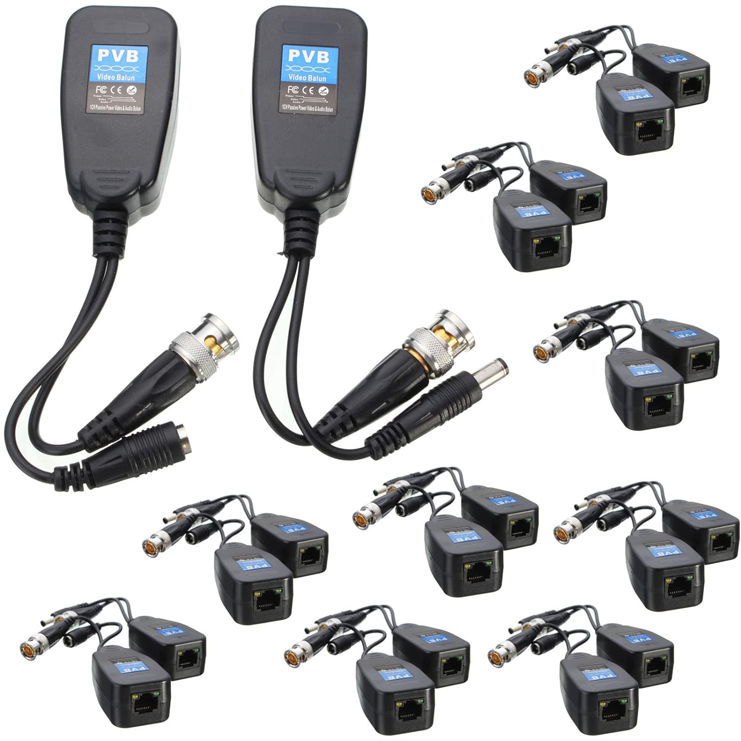 10 Pairs HD-CVI/TVI/AHD Video Balun with Power Connector