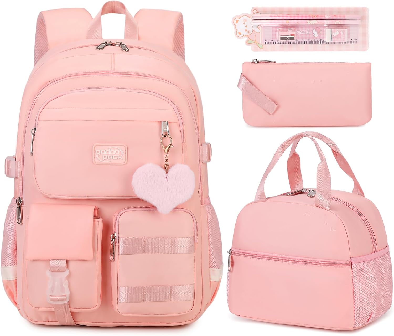 3PCS Student Backpack for School Women College Teen Girls Bookbag