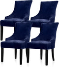 Lellen Velvet Stretch Wingback Chair Cover Slipcover - 4PC Navy