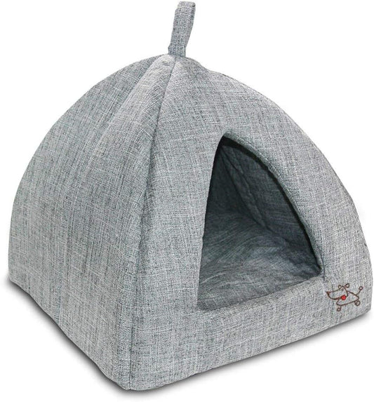 Cozy Gray Linen Pet Tent Bed - 16x14 for Dogs & Cats