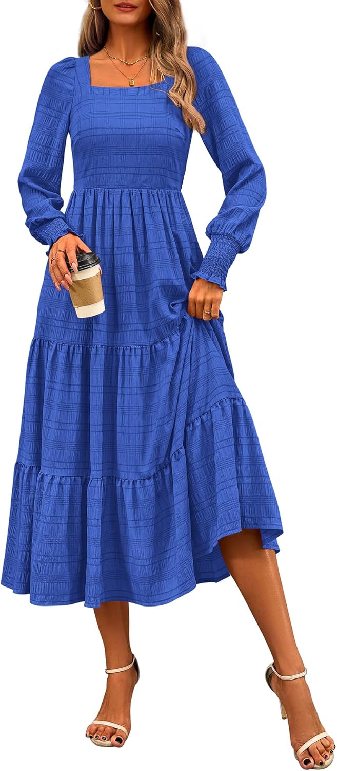 CFLONGE Women's Fall Dresses 2025 Puff Long Sleeve Maxi Dress
