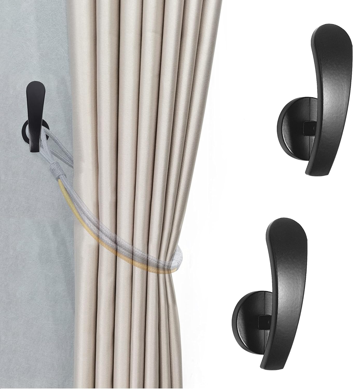 HEMOUR Black Curtain Holdback Set - Stylish Drapery Hooks