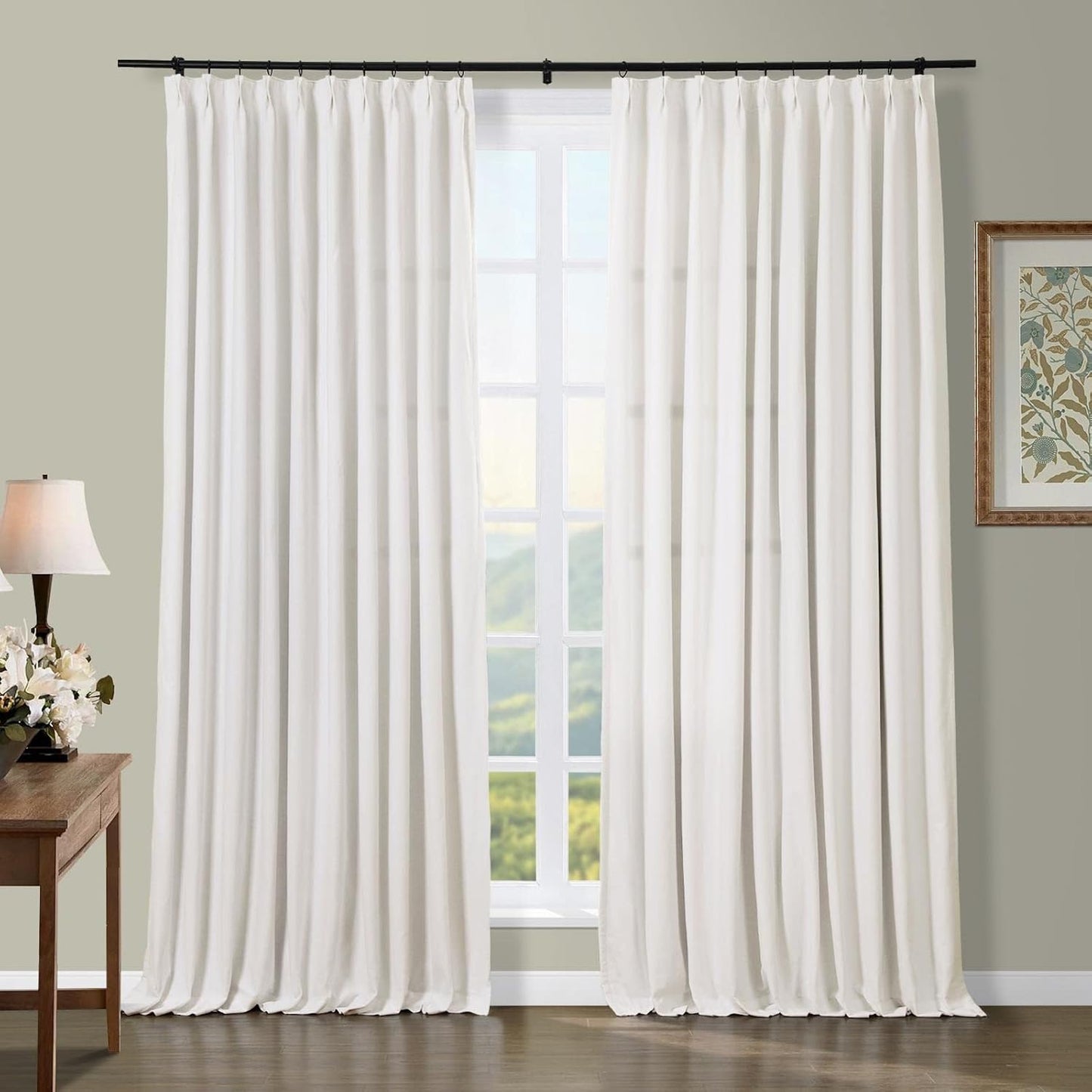 TWOPAGES Beige White Cotton Duck Curtain, 90L, Elegant Pinch Pleat Header