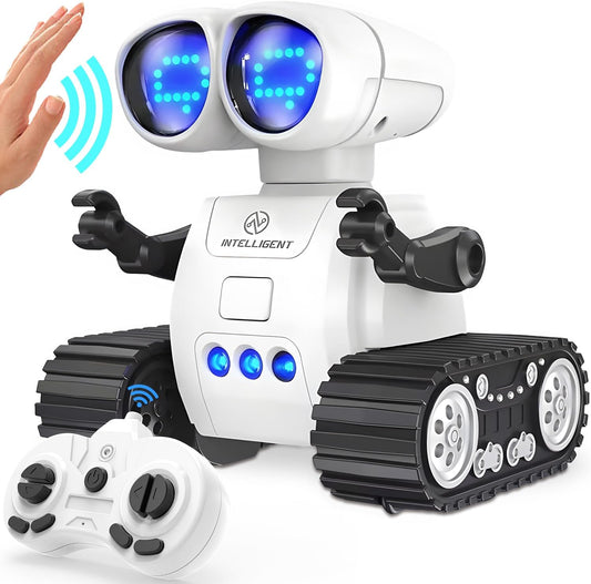 Rechargeable RC Robot with Demo, Music & LED Eyes - Fun Walkie Talkie Toy for Kids!