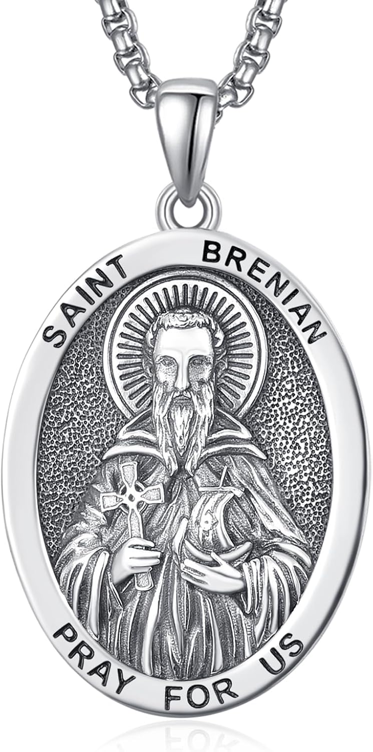 925 Sterling Silver Patron Saint Medals Amulet Necklace for Men