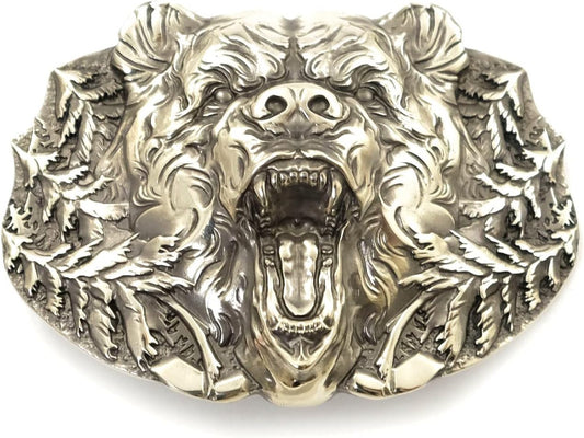 Wild Grizzly Bear Nickel Silver Belt Buckle for Unique Style