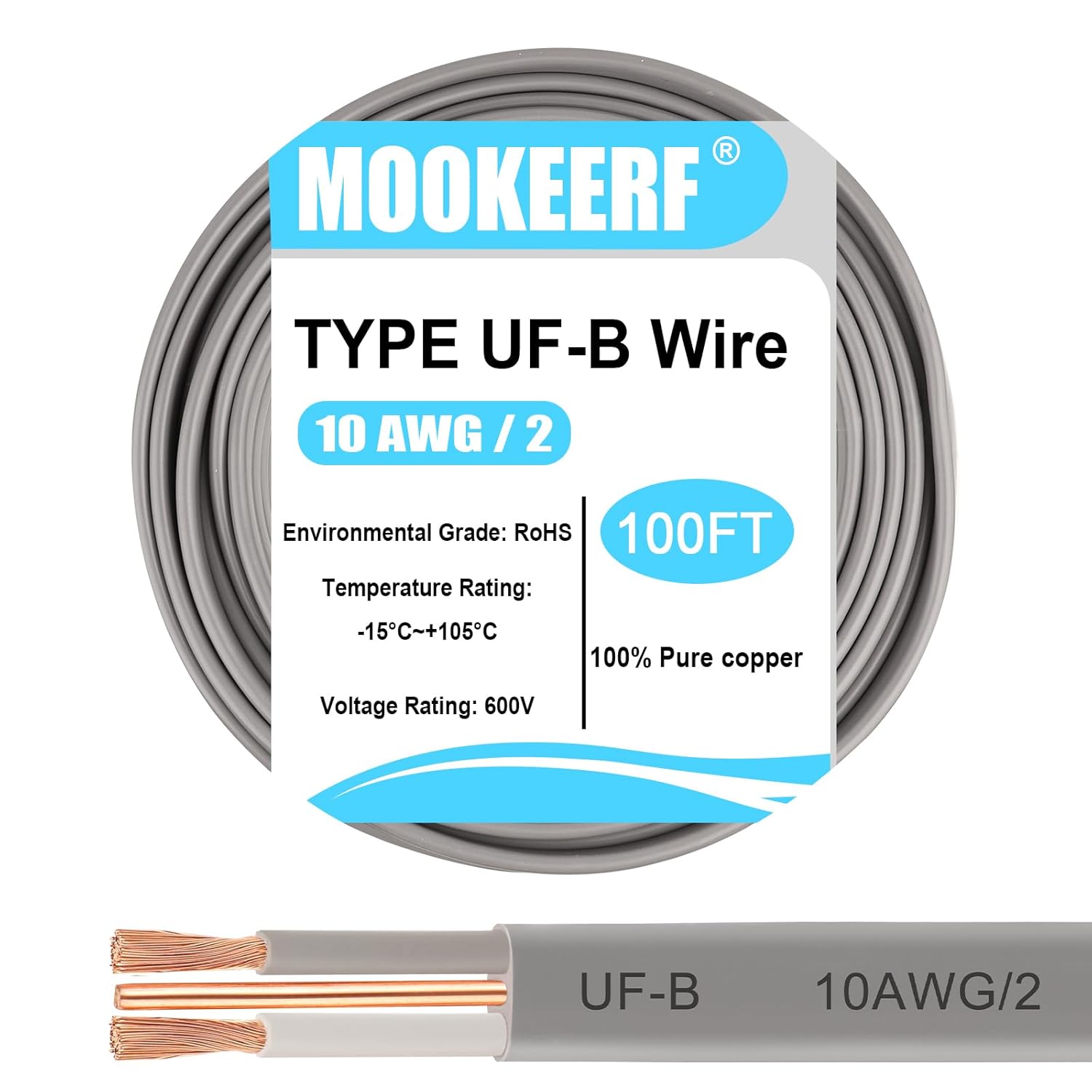 10/2 UF-B Wire 100FT 10 Gauge Direct Burial Electrical Cable