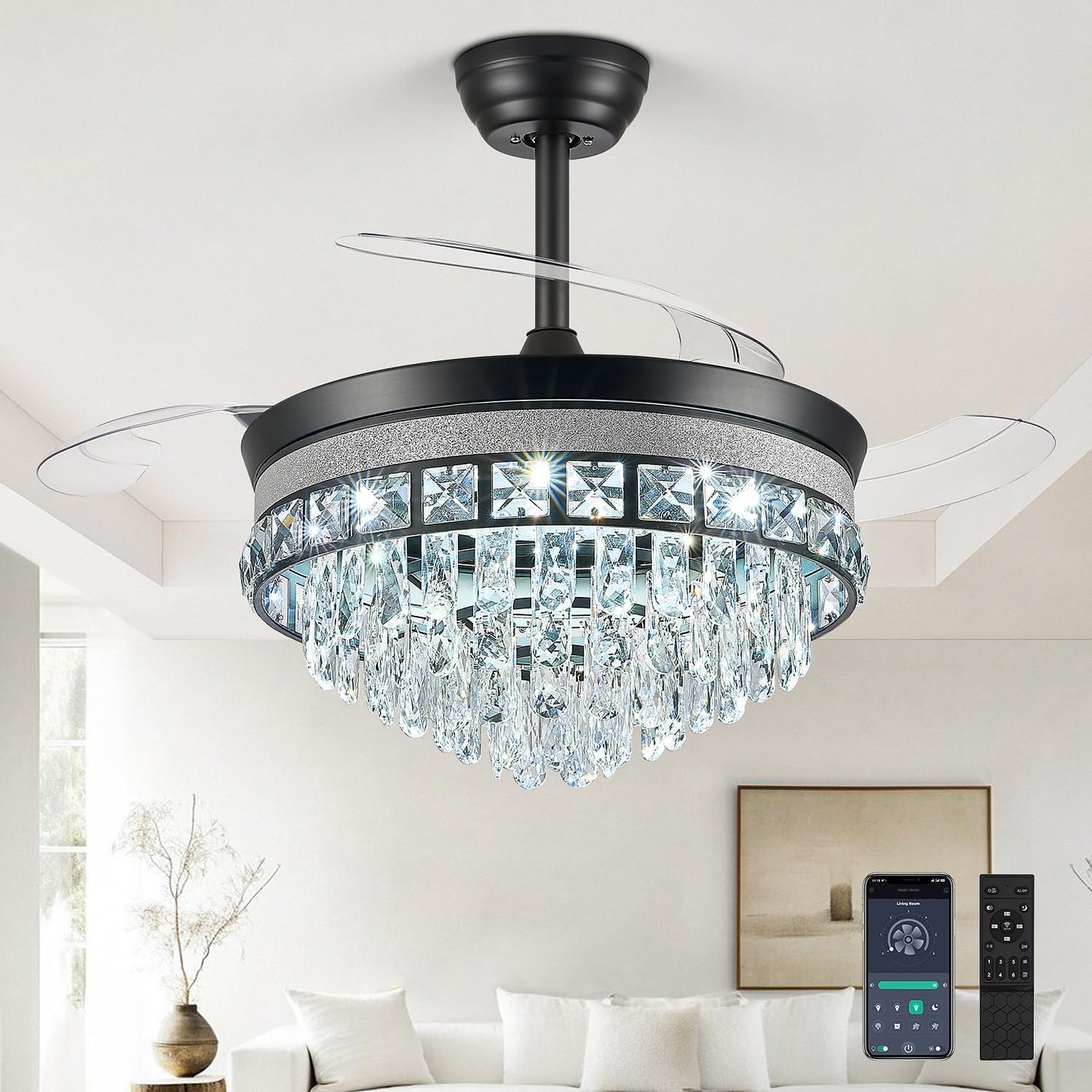 42 Fandelier Ceiling Fan with Light - Elegant Crystal Design