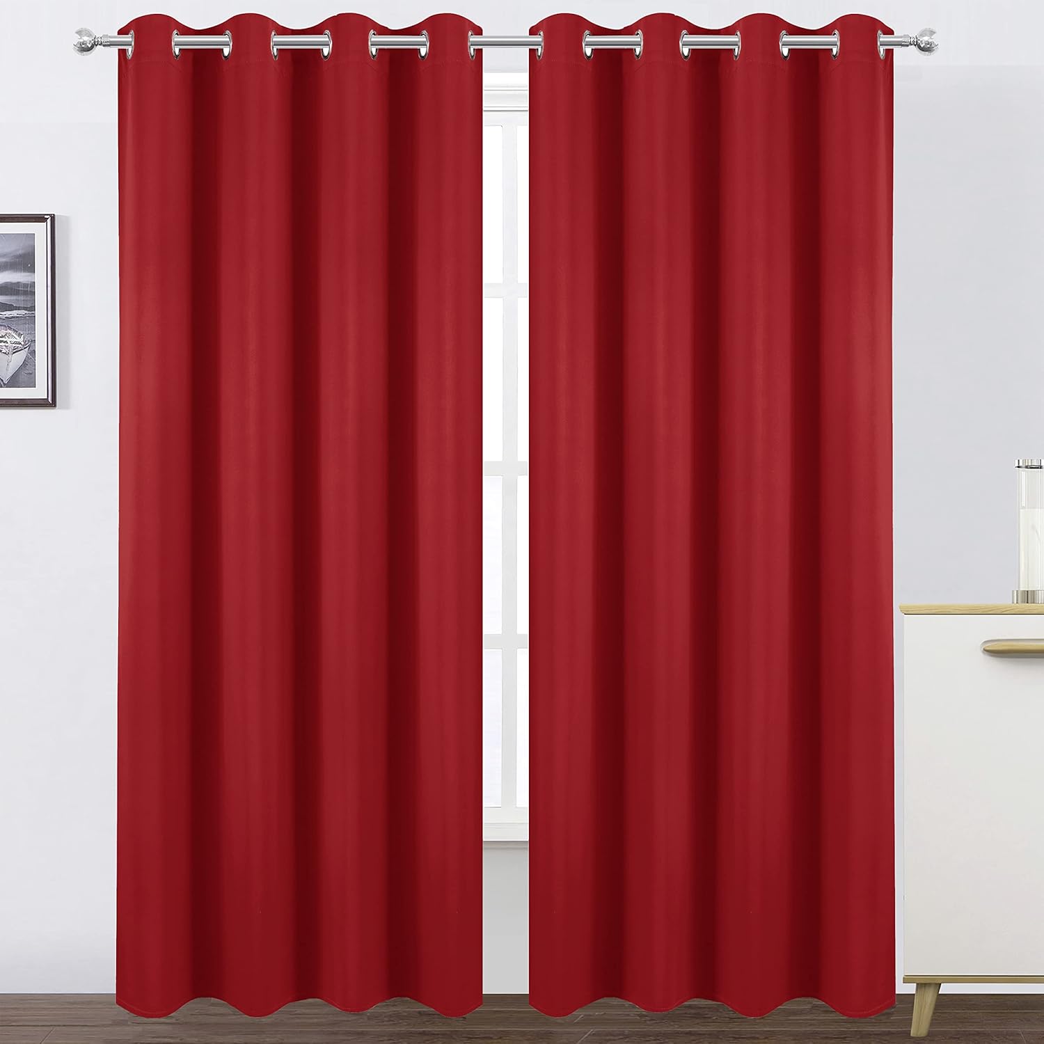 Blackout Curtains 52 x 95 inch Set of 2 Bright Red Panels