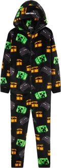 Minecraft Boys Fleece Hooded One-Piece Pajamas - Warm