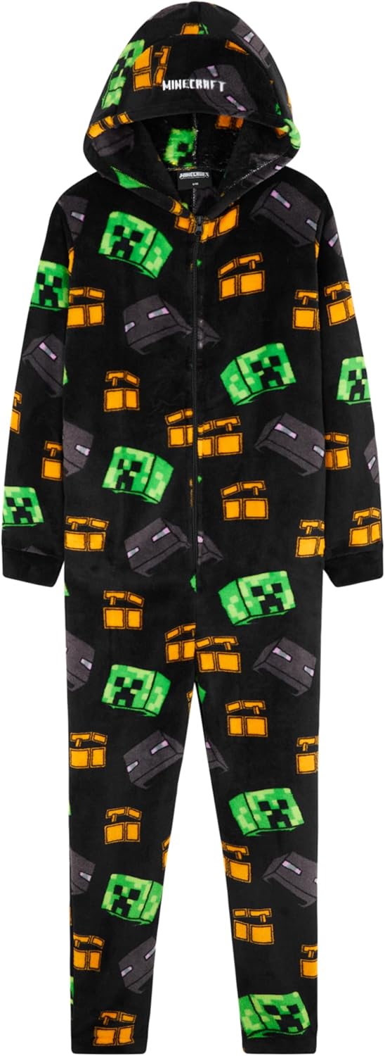 Minecraft Boys Fleece Hooded Pajamas for Cozy Gaming Nights