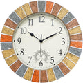 Indoor Outdoor Clock and Thermometer 13 in - Weatherproof Silent