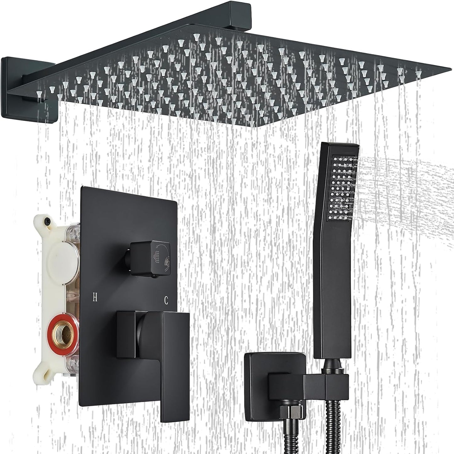 Luxury Matte Black Shower System with 12 Inch Rain Shower Head