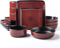 FLACKAR Square Stoneware 16pc Double Bowl Dinnerware Set for 4