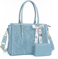 Laptop Bag for Women PU Leather Tote with Embossed Hibiscus - Fits 17