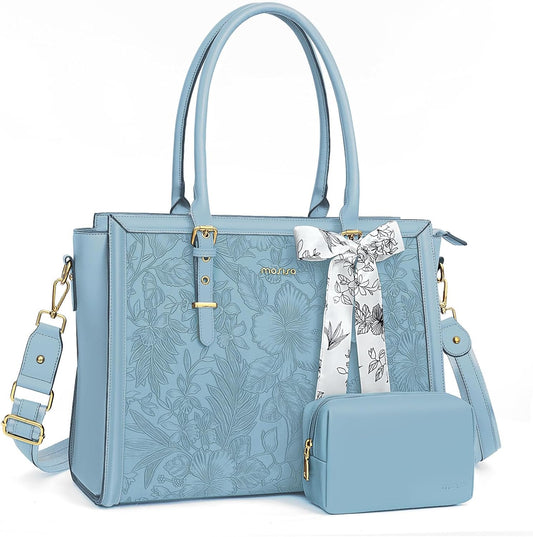 Stylish PU Leather Laptop Bag for Women with Silk Scarf