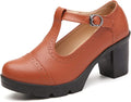 DADAWEN Women's T-Strap Platform Mid-Heel Oxfords - Comfortable