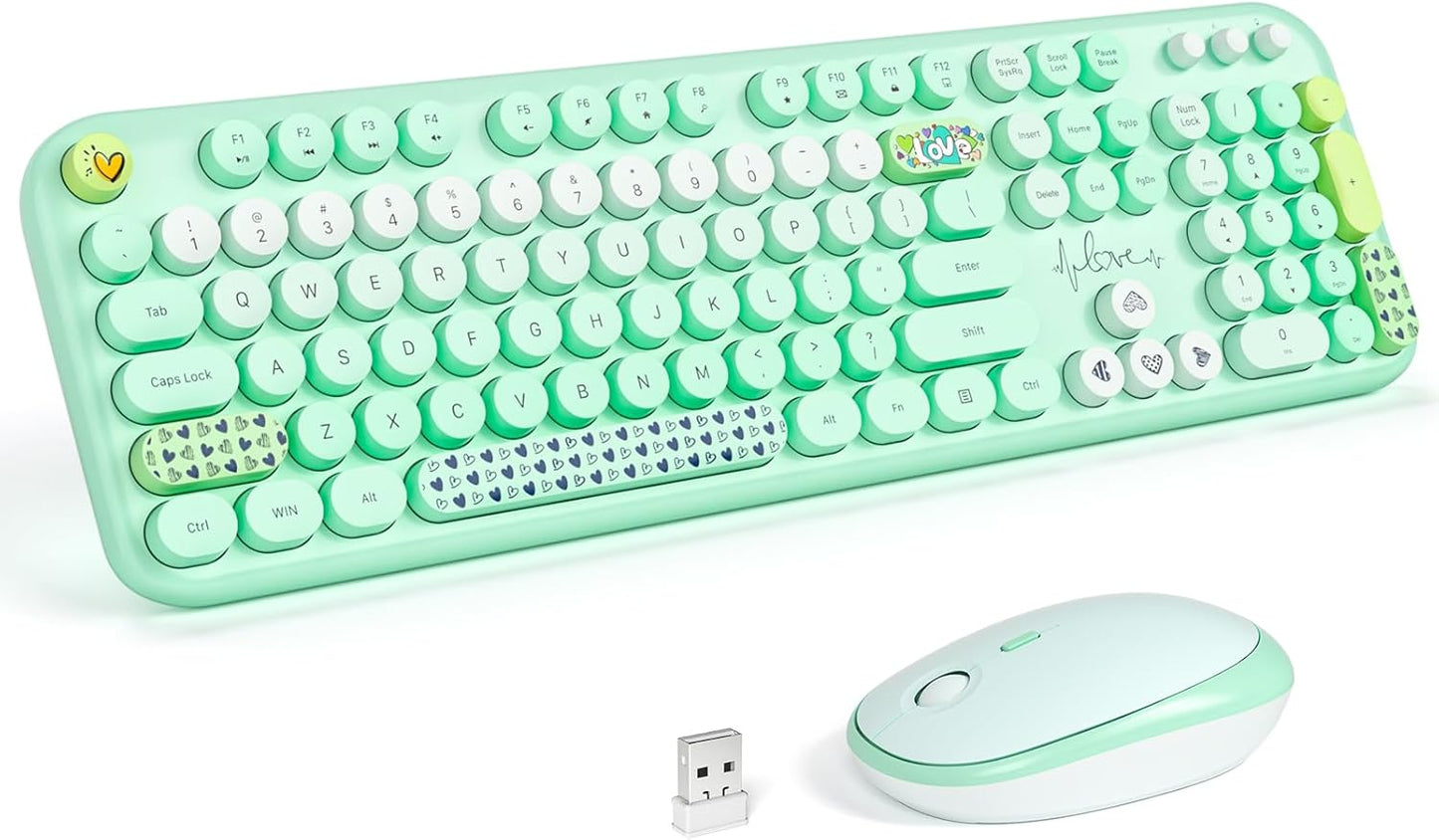 KNOWSQT Wireless Keyboard and Mouse Combo - Colorful Retro Design