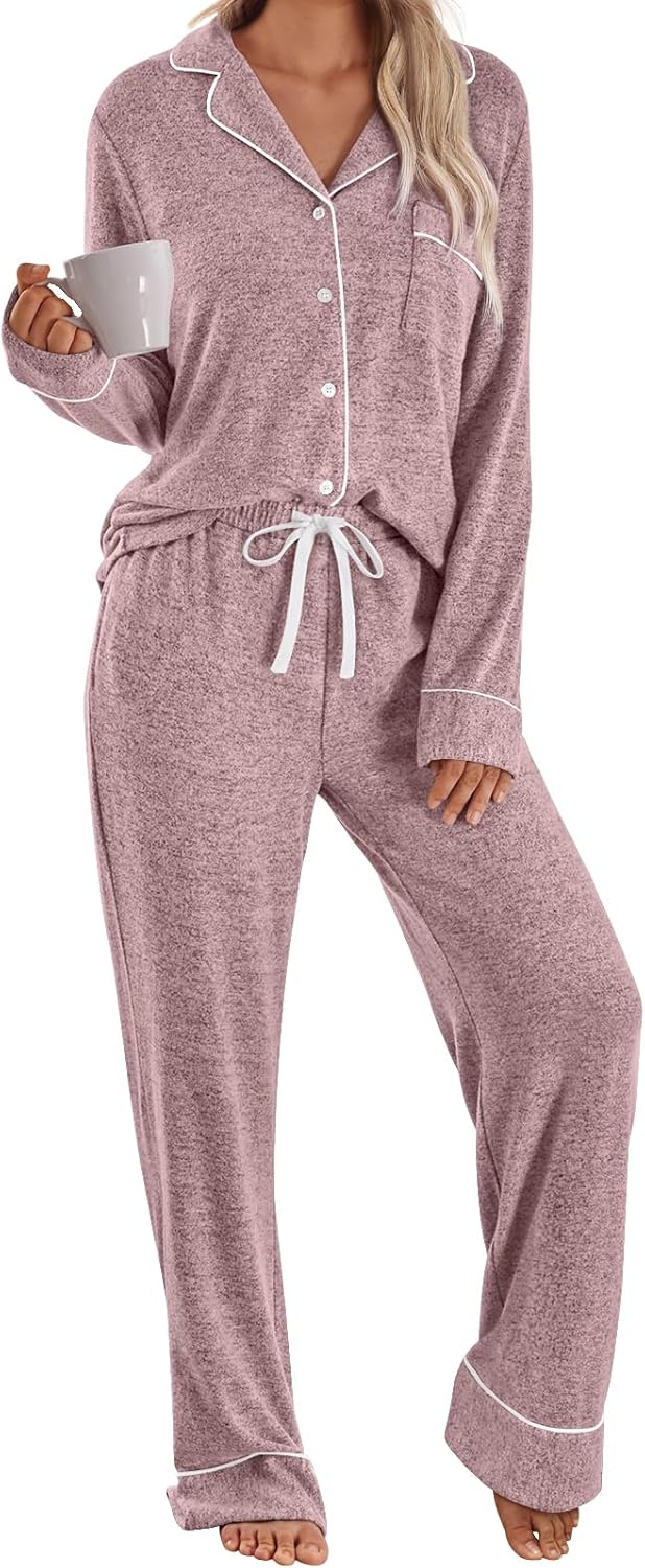 LILLUSORY Womens Pajamas Sets Long Sleeve Lounge Warm Sleepwear