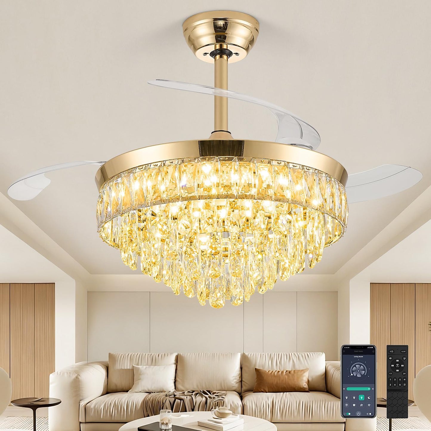 42in Chandelier Ceiling Fan with Lights and Remote Control