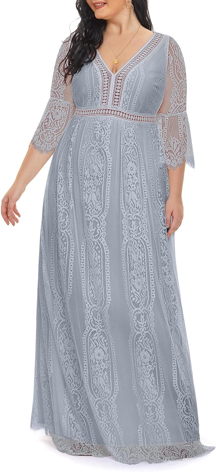 Plus Size Wedding Dress Boho - Maxi Bridal Shower Formal Lace