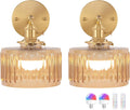 Vintage Battery Operated Wall Sconce with Amber Striped Glass