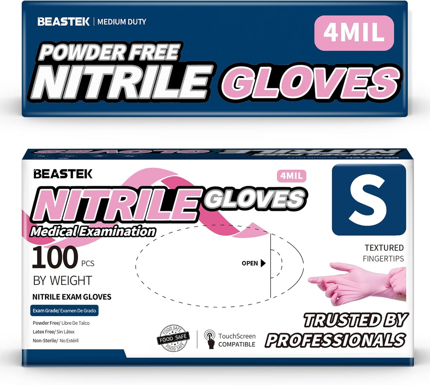 Pink Nitrile Exam Gloves, 4.0 Mil - 100 Pcs Medical-Grade Protection!