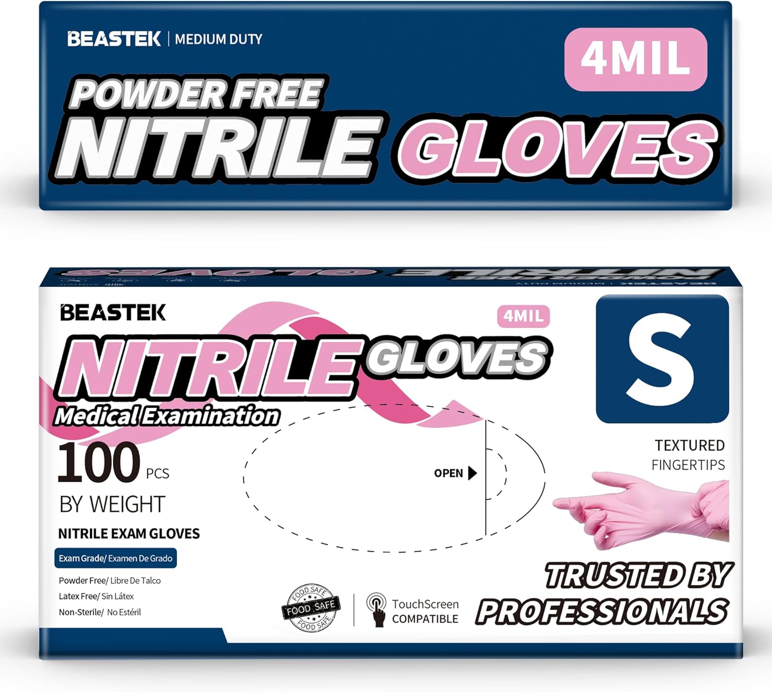 Pink Nitrile Exam Gloves, 4.0 Mil - 100 Pcs Medical-Grade Protection!