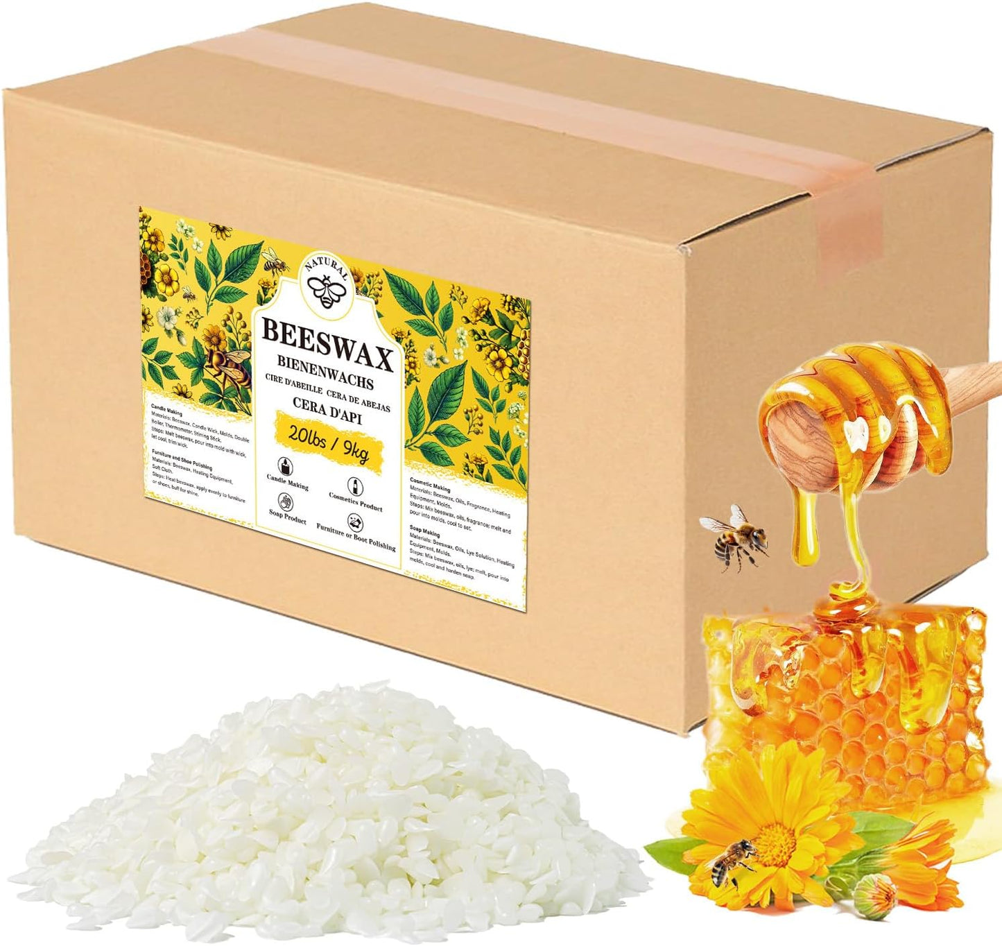 Pure Natural White Beeswax Pellets for Candle Making and DIY
