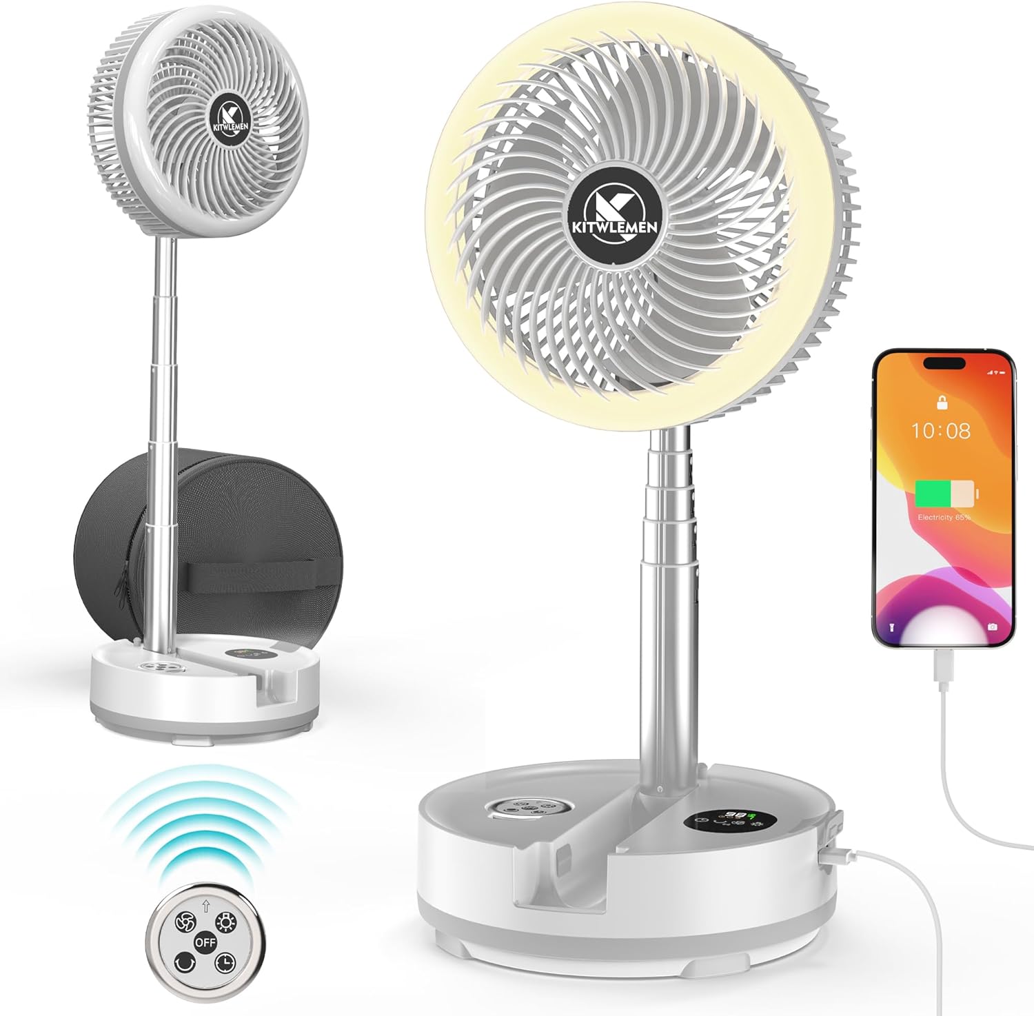 Long-Lasting Portable Fan with Light - 106Hrs Runtime!
