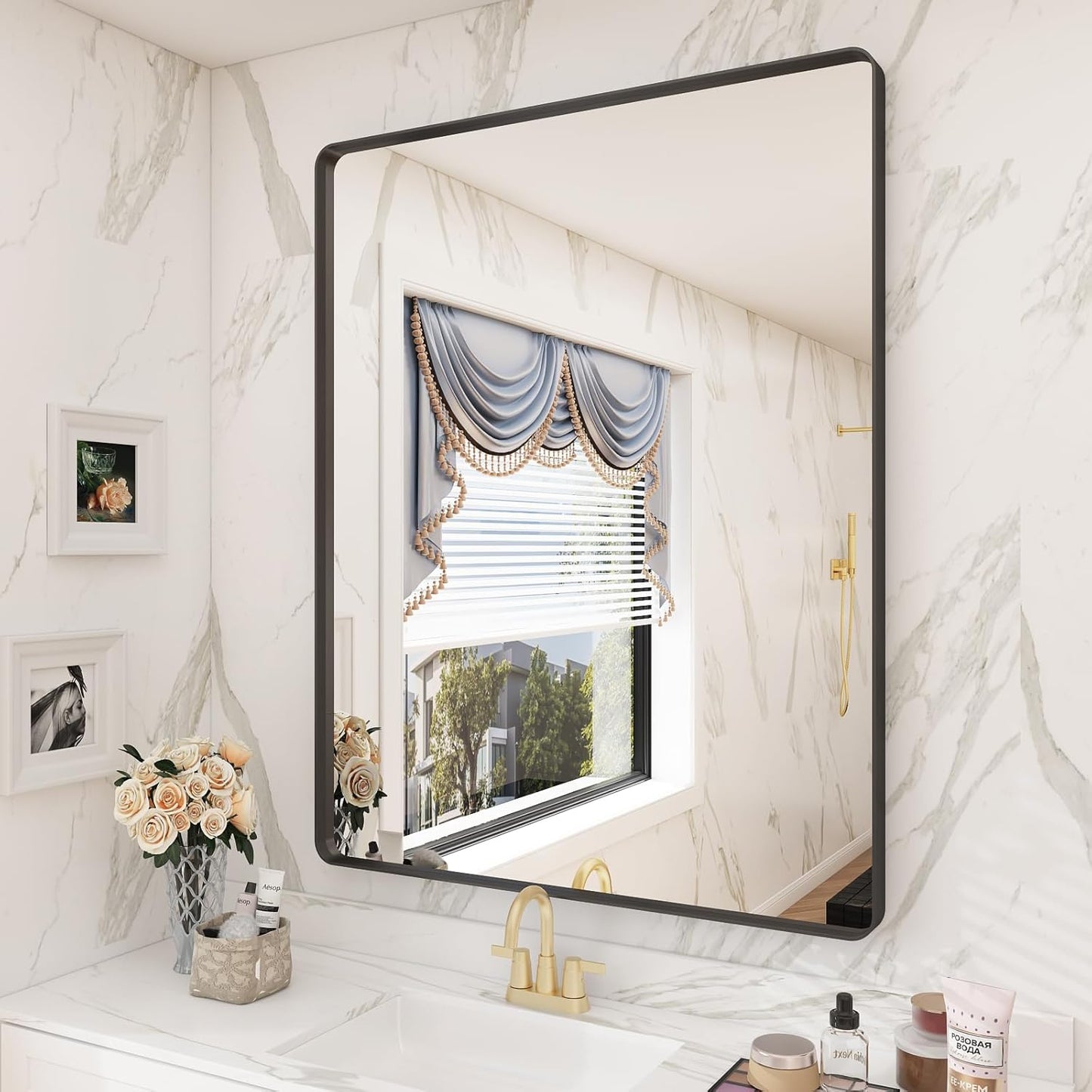 28x36 Black Matte Bathroom Mirror - Stylish Framed Vanity Mirror