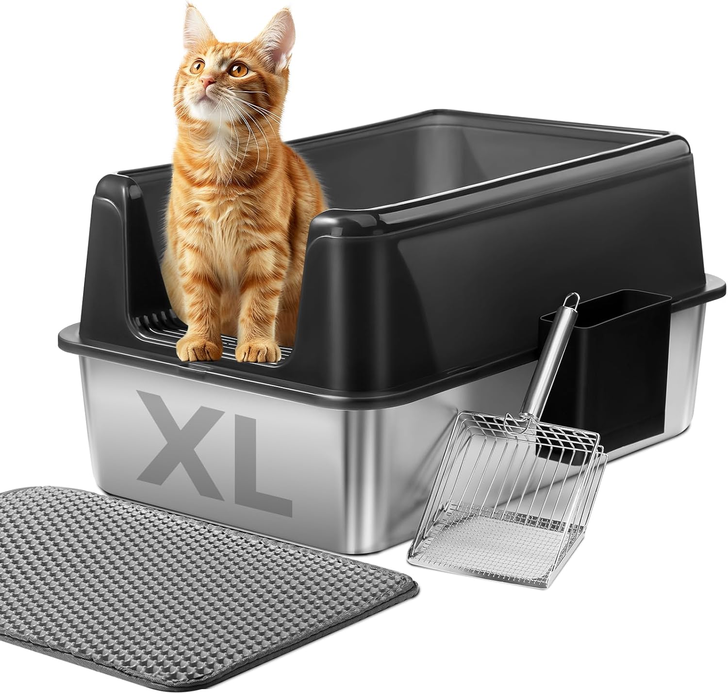 Marchul Stainless Steel Cat Litter Box with High Walls for Cats