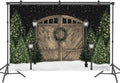 Christmas Photography Backdrop 12x8ft Winter Barn Door Tree Scene