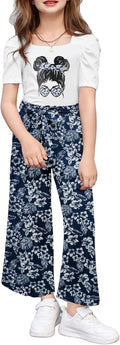 Girls Square Neck Puff Sleeve Top and Pants Set 6-14 Years - Soft