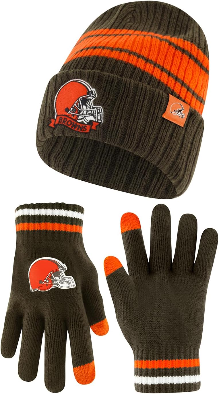 Ultra Game NFL Official Super Soft Team Stripe Beanie & Gloves