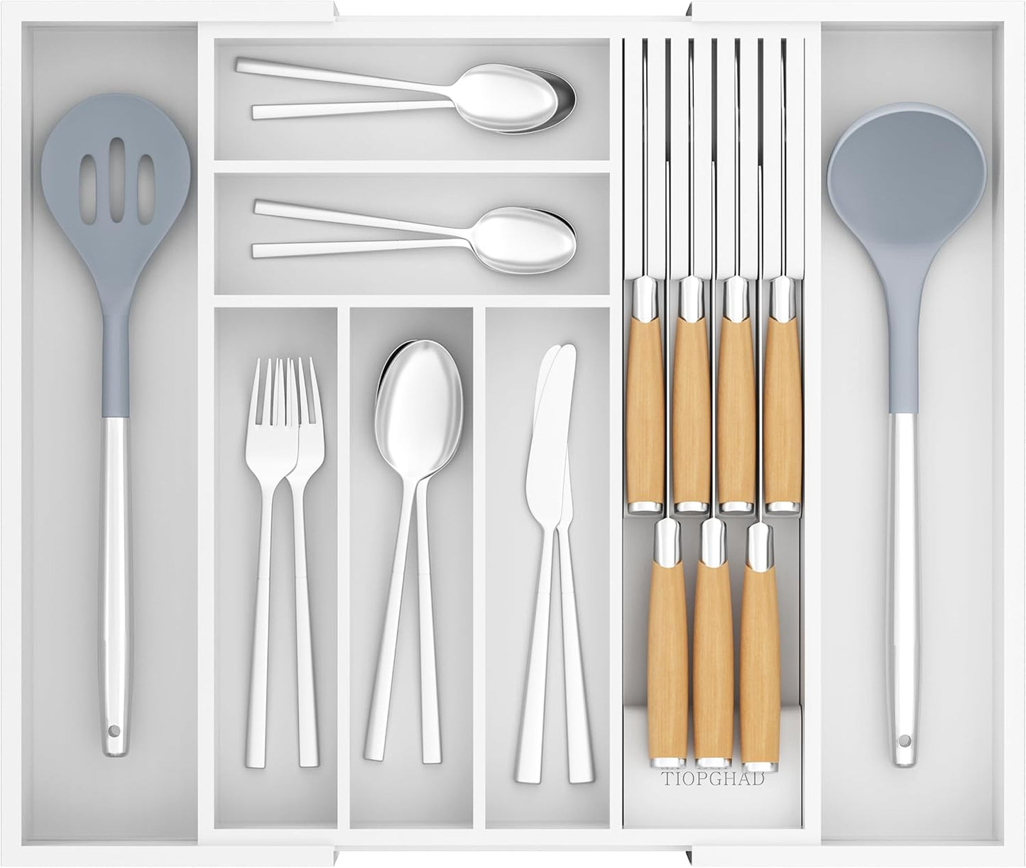 Expandable Bamboo Utensil Holder with Knife Block for Kitchen
