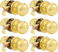 Probrico Round Door Knobs Passage Lock Polished Brass - 6 Pack