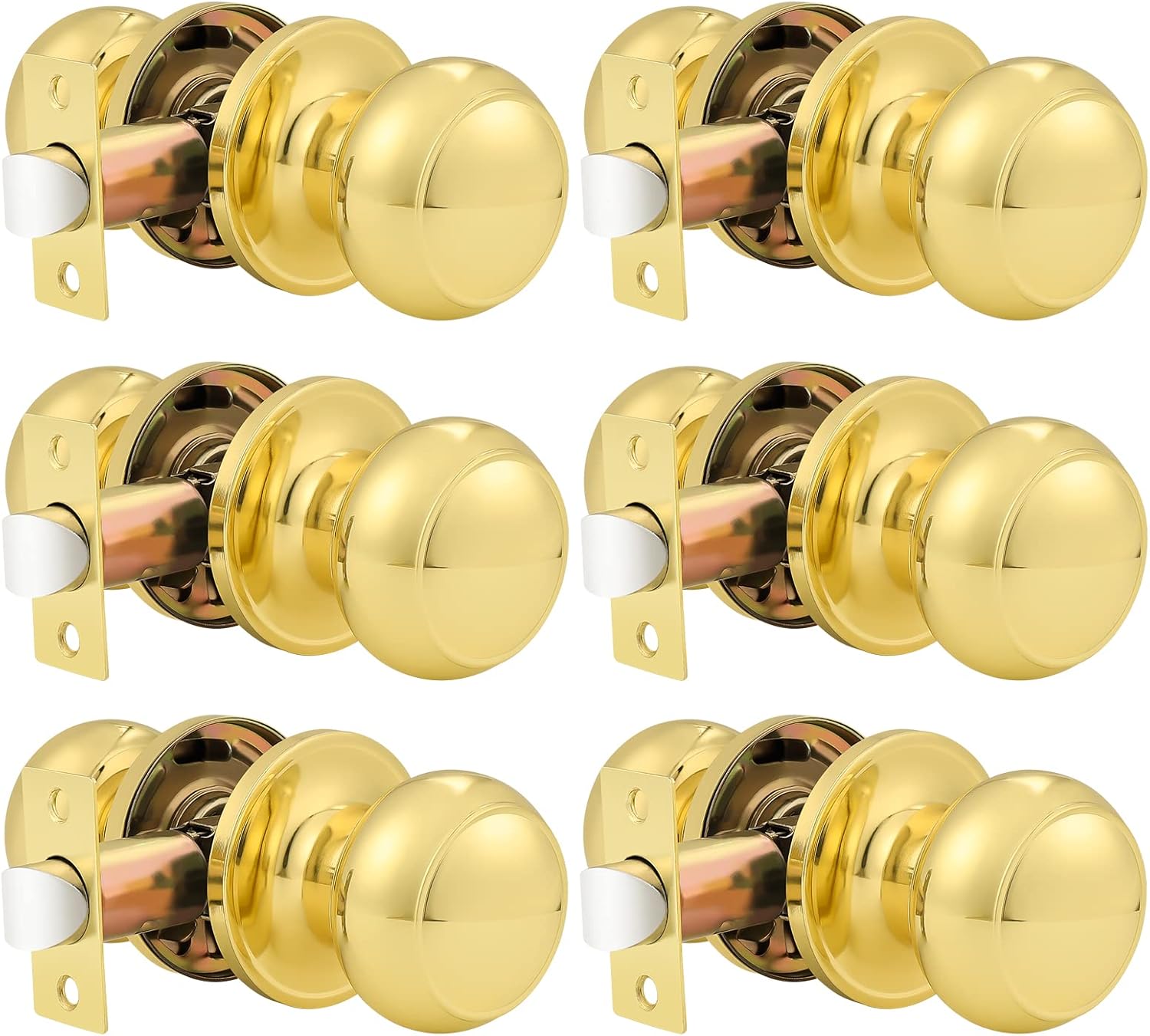 Probrico Round Door Knobs Passage Lock Polished Brass Set