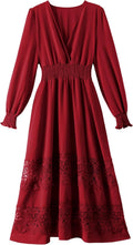 Womens Lace Maxi Dress V Neck Smocked Waist Boho Maxi - Flowy Fit