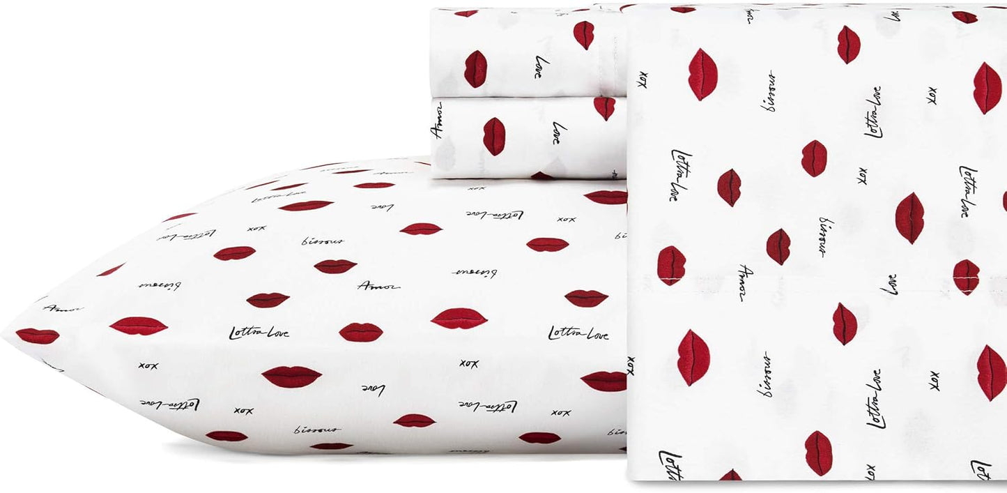 Betsey Johnson Love Lips Microfiber Red Sheet Set for Queen Beds