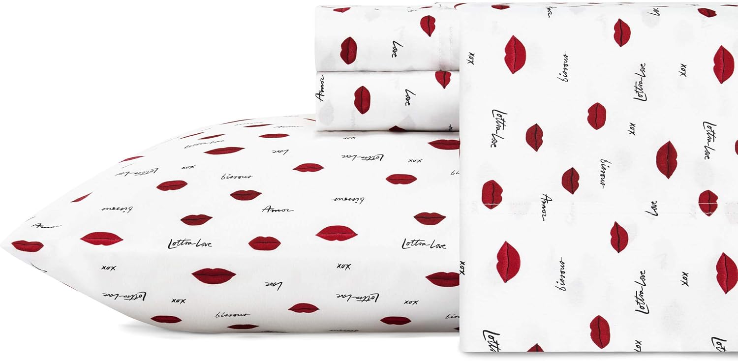 Betsey Johnson Love Lips Microfiber Red Sheet Set for Queen Beds