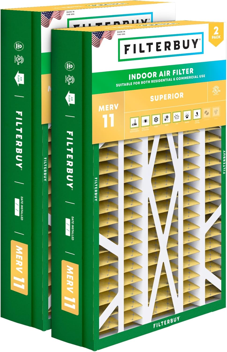 Filterbuy 14.5x27x5 Air Filter MERV 11 for Pet & Allergy Defense