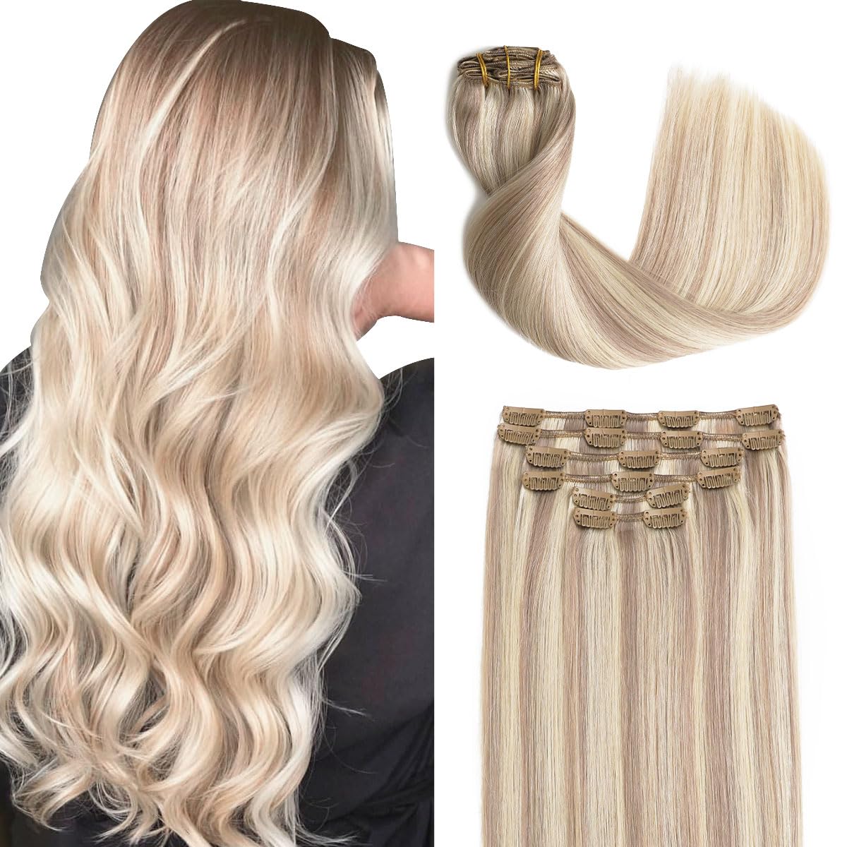 Sindra Hair Extensions Real Human Hair Clip ins 14Inch Highlighted