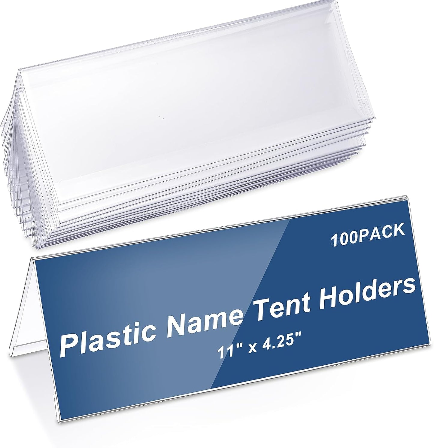 Vicenpal 100 Pieces Clear Plastic Name Tent Holders for Desk
