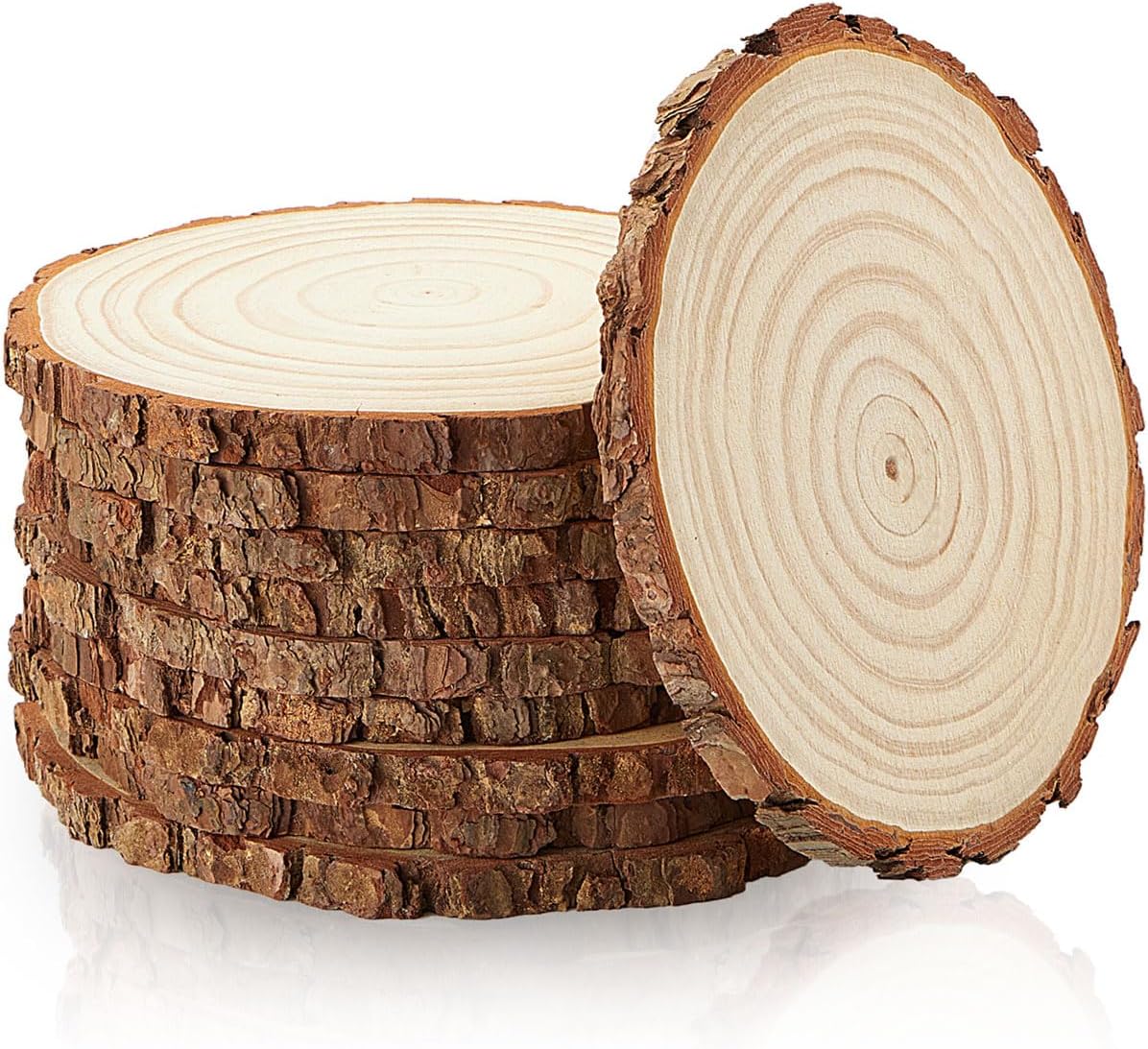 Set of 10 Natural Pine Wood Slices for Rustic Centerpieces