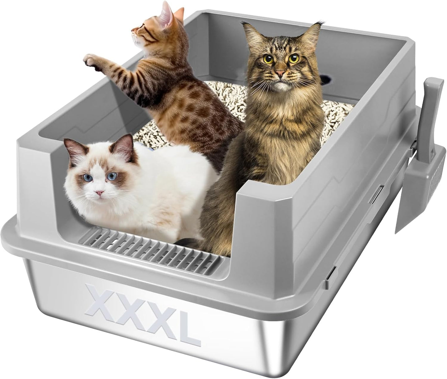 XXXL Stainless Steel Cat Litter Box for Big Cats and Multi-Cat Homes