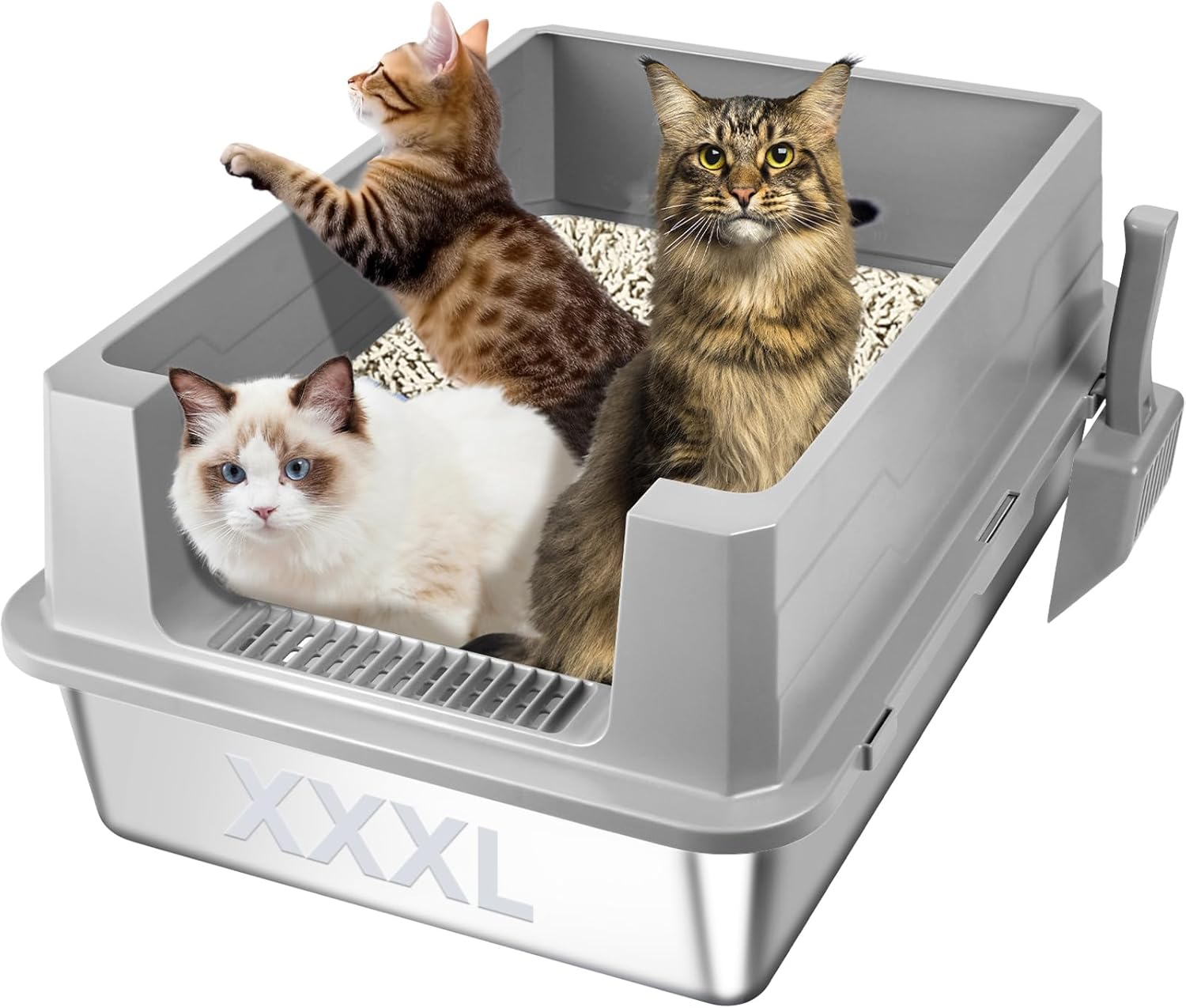 XXXL Stainless Steel Cat Litter Box for Big Cats and Multi-Cat Homes
