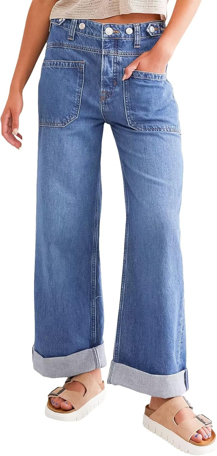 Allimy Womens High Waisted Straight Leg Baggy Jeans for Style