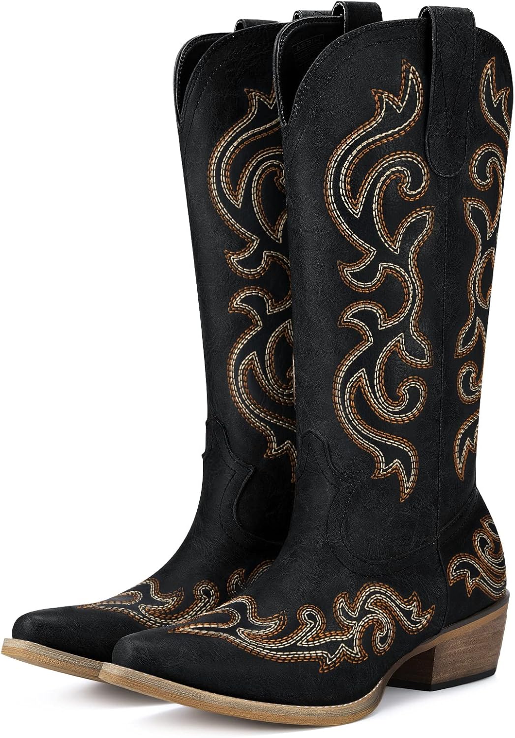 HISEA Rollda Cowboy Boots for Women with Chunky Heel Style