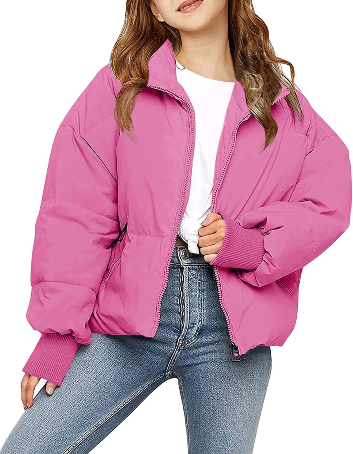 rrhss Girls Winter Long Sleeve Zip Puffer Jacket for Kids